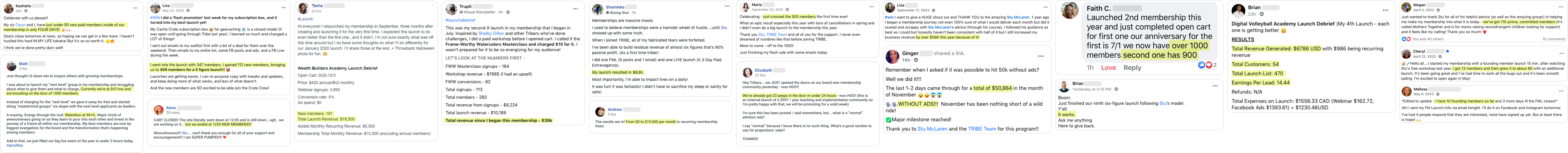 Testimonials from successful membership builders